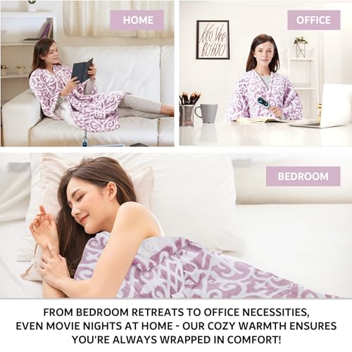 Beautyrest Wearable Electric Poncho Wrap Blanket, Ultra Soft Sherpa & Berber Fleece Heated Throw,UL Certified & OEKO-TEX,3 Heat Settings & 2 Hour Auto Shutoff, Gift-Ready, 50" x 64", Lavender Lattice - color: Lavender Lattice, size: 50 in x 64 in