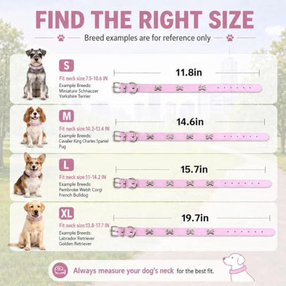 Adjustable PU Leather Dog Collar with Color Matched Bell,Pink S - color: pink, size: 7.5-11 Inch