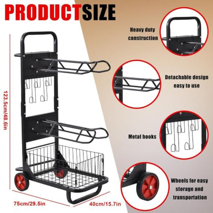 Rolling Saddle Rack Horse Tack Cart 3 Tier, Heavy Duty Steel Stable Storage Cart with Wheels, Portable Horse Equipment Organizer for Tack Room Trailer Indoor Outdoor