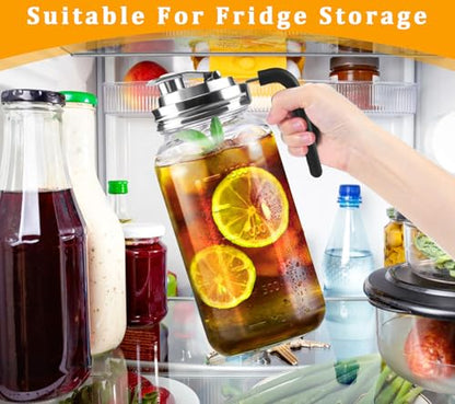 Glass Pitcher With Lid,304 Stainless Steel Lid,2 Seal Ring,64 oz(2 Quart/1.8 Liter),Mason Jar Cold Brew Water Iced Tea Brewing Breast Milk Pitcher,Sun Tea Glass Jar For Outside,Pitchers For Drinks - color: Black
