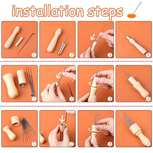Mayboos 132 Pcs Felting Needles Wool Felting Supplies, 3 Sizes | Needle Felting Tool with 36/38/40 Gauge Felting Needles Wooden Handles for Beginner Professional - size: 132 Pcs