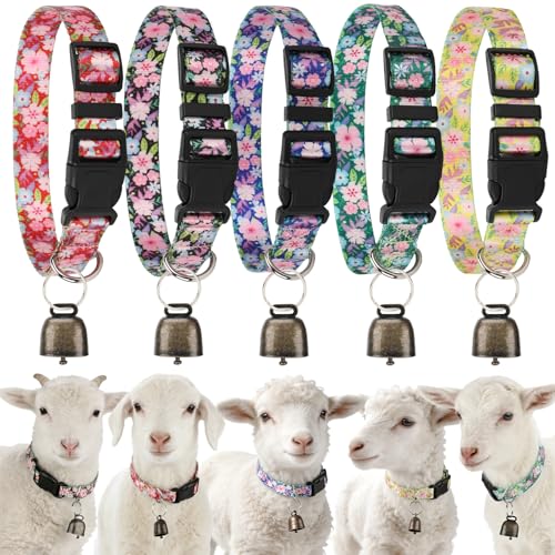 5 Pack Floral Goat Collars with Bells, Anti-Lost Grazing Pet Collar - color: Floral Pattern