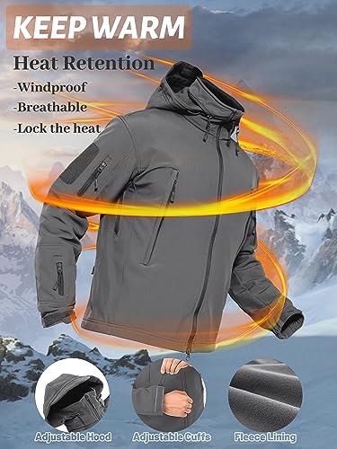 TACVASEN Men's Tactical Softshell Jacket Winter Soft Warm Fleece Lined - color: Gray, size: Small