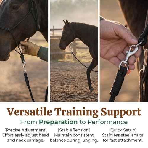 Professional Roper Rein, Soft Broken-in Nylon Braiding, Converts to Training Lead, Durable Stainless Steel Hardware, 1/2" x 10' Heavy-Duty Equestrian Horse Reins & Lead Rope