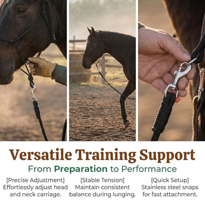 Professional Roper Rein, Soft Broken-in Nylon Braiding, Converts to Training Lead, Durable Stainless Steel Hardware, 1/2" x 10' Heavy-Duty Equestrian Horse Reins & Lead Rope
