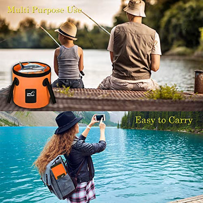 Esthesia Collapsible Bucket, 5 Gallon Portable Folding Water Container for Travelling, Camping, Hiking, Fishing, Gardening - color: Orange