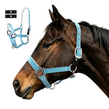 Hilltown Breakaway Halters for Horses with Leather Fuse | Adjustable Fit, Soft Rubber Padding, Quick Release Snap, and Easy Clean Webbing for Training and Stable Use - size: X-Full