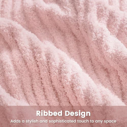 Snuggle Sac Fluffy Ribbed Pink Blanket Twin Size, Soft Luxurious Knit Throw, Fuzzy Plush Microfiber Blankets for Couch, Sofa, Bed, Pink, 60x80 inches - color: Pink, size: Twin(60"x 80")