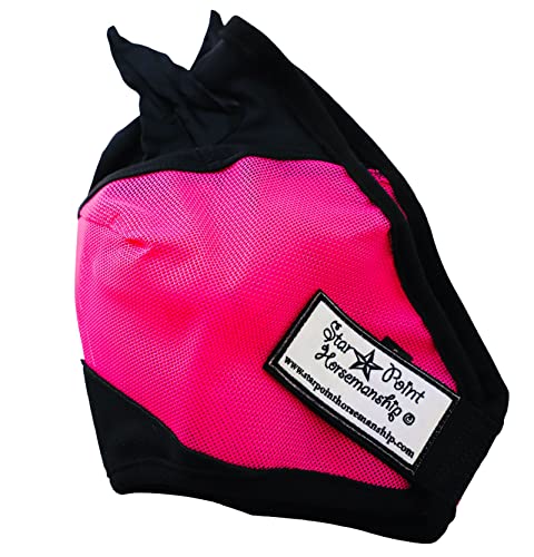 Miniature Horse Ear Cover Fly Mask (Medium 33-38", Raspberry/Black) - color: Raspberry/Black, size: Medium 33-38"