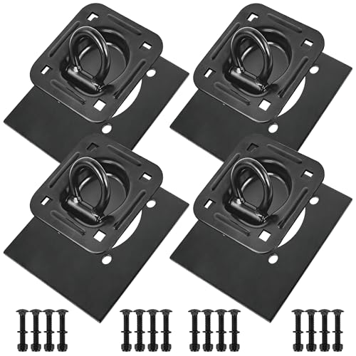 Recessed D Ring Tie Down Anchors 4 Pack 6000 lbs - Black - size: Black 4PCS