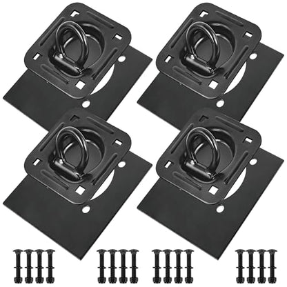 Recessed D Ring Tie Down Anchors 4 Pack 6000 lbs - Black - size: Black 4PCS