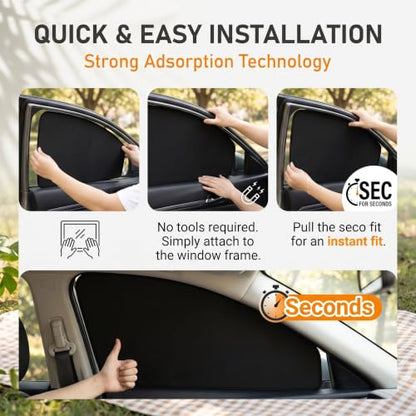 4 PCS Side Window Sun Shades, 100% Block Light Privacy Car Window Covers, Front/Rear Window Sun Protection for Heat Insulation, Fit for Breastfeeding, Taking a Nap, Changing Clothes (Black)