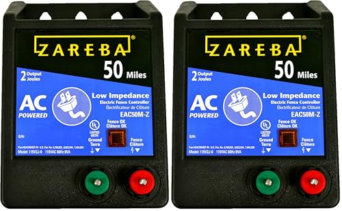 Zareba EAC50M-Z AC-Powered Low-Impendence Electric Fence Charger - 50 Mile Electric Fence Energizer, Contain Animals and Keep Out Predators (Pack of 2) - size: (Pack of 2)