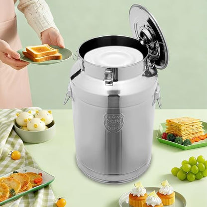 304 Stainless Steel Milk Can, 20 Gallon Milk Jug, Portable Locking Sealed Lid Bucket Wine Pail with Handles, Commercial Water Jug Pot Drink Beverage Dispenser - size: 2569.9 Ounces