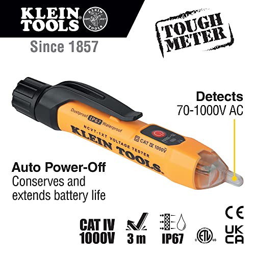 Klein Tools NCVT1XT Voltage Tester, Non-Contact Low Voltage Test Pen, 70V to 1000V AC, Durable IP67 Tester is Dustproof and Waterproof - size: Waterproof NCVT