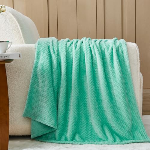 NEWCOSPLAY Fleece Leaves Pattern Throw Blanket, Aqua, 50"x60" - color: Aqua, size: Throw(50"x60")