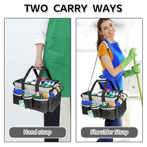 Boczif Cleaning Caddy Bag Wearable,Cleaning Caddy Supplies Organizer(White) | with Handle, Shoulder Straps & Detachable Divide, Cleaning Tool Organizers Tote Bag for Cleaners & Housekeepers - color: White