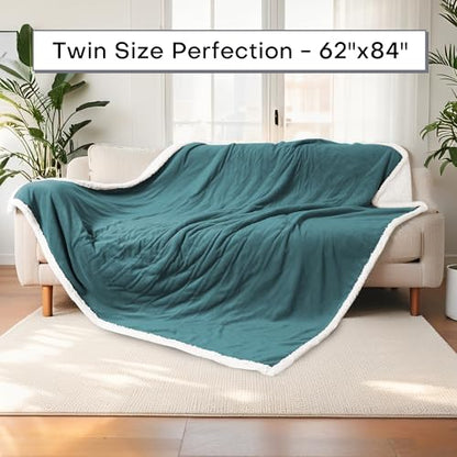 Electric Heated Blanket 62"x84" Twin Size-Teal Green | Safe All Night, Dual-Sided Microplush Sherpa for Bedroom Use, 4 Heat Settings & 10 Hours Auto Off, Machine Washable - color: 04-teal, size: Twin(62"x84")