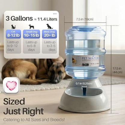 Flexzion Gravity Pet Water Dispenser Drinking Station for Dogs Cats (3 Gallon) Automatic Replenish Waterer for Small Large Breed Dog Cat,Feeding Watering Fountain Supplies Bottle Dish Bowl - size: 3 Gallon