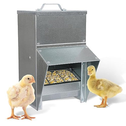 Rural365 11.5lb Capacity Galvanized Chicken Feeder - Rat Proof Poultry Feeder with Lid Weatherproof Outdoor Coop Food Dispenser