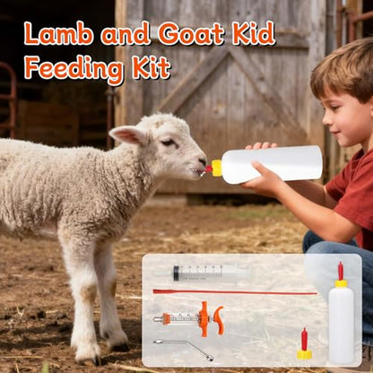 14PCS Lamb and Goat Kid Feeding Tube Kit Included 2 500ml Lamb Feeding Bottles 5 Milk Nipples 2 60ml Syringe with 2 16fr Red Feeding Tube Kit,1 20ML Reusable Goat Syringe with 2 Drench Nozzle (14)