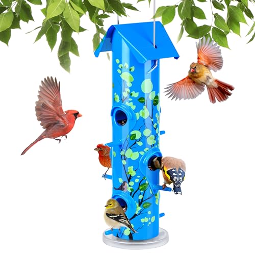 Kingsyard Metal Bird Feeders for Outdoors Hanging, Tube Bird Feeder - color: Blue