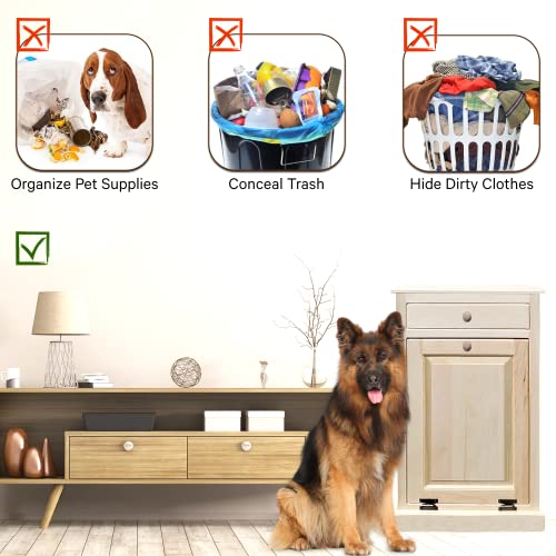 Peaceful Classics Wooden Tilt Out Trash Cabinet with Drawer, Unfinished - color: Unfinished, style: With Drawer