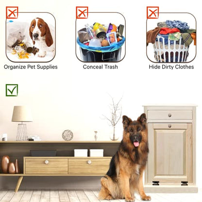 Peaceful Classics Wooden Tilt Out Trash Cabinet with Drawer, Unfinished - color: Unfinished, style: With Drawer