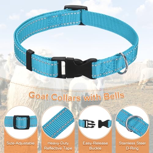 M METERXITY 6-Pack Reflective Goat Collars with Bells, 13.8"-20.5" Polyester Adjustable Pet Collar with Anti-Lost Grazing Copper Bell for Small Farm Animal/Sheep/Cow/Goat [Blue] - color: Blue
