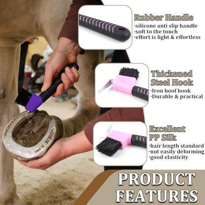 2-in-1 Hoof Pick for Horses with Soft Grip Rubber Handle(Blue) - color: Blue