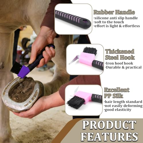 2-in-1 Hoof Pick for Horses with Soft Grip Rubber Handle(Red) - color: Red