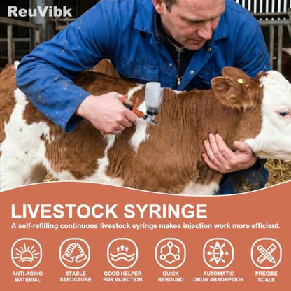 5ml Continuous Self-Refilling Livestock Syringe, 10 Needles Included - color: Yellow