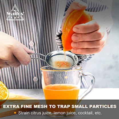 Walfos Small Fine Mesh Tea Strainer, Mini Stainless Steel Sieve with Handle, 2.7 Inch Kitchen Metal Sifter Strainers for Tea, Juicing, Coffee, Cocktail, Powdered Sugar, Matcha (2 Pack) - size: 2.7" (2pcs)