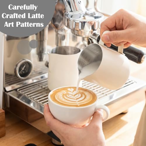 Honeydak 6 Pcs Milk Frothing Pitcher 304 Stainless Steel Steaming Pitchers for Coffee Bar Cappuccino Barista Tools Milk Jug Steamer Frother Cup (12 oz,White) - color: White, size: 12 oz