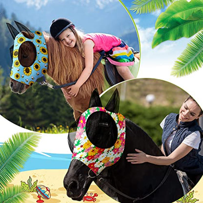 Frienda 4 Pcs Horse Fly Mask with Ears Mesh Comfort, Flower, Medium - size: Medium