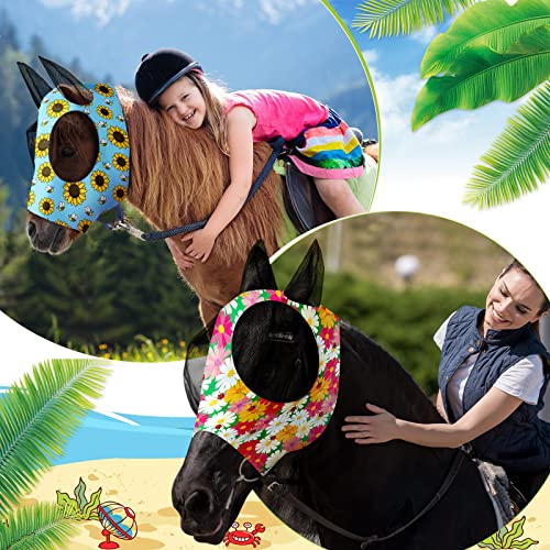 Frienda 4 Pcs Horse Fly Mask with Ears Mesh Comfort, Flower, Large - size: Large