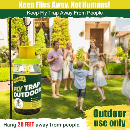 3 Reusable Fly Traps Outdoor Bottles, Fly Killer Catcher Jar with 6 Bait | Flies Bug Insect Trap Control Outdoor Hanging for Outside Barns, Stable, Farm, Patio, with Natural Bait Refills Lure - size: 3 pack2