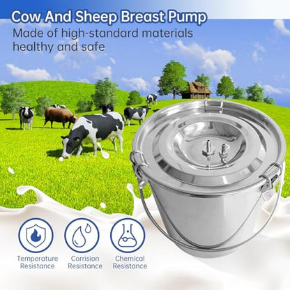 3L Goat Milking Machine - Electric Automatic Pulsation Vacuum Livstock Milker, Portable Cow Milker with Stainless Bucket Silicone Cups Tubes Cleaning Brush, for Cows and Sheep