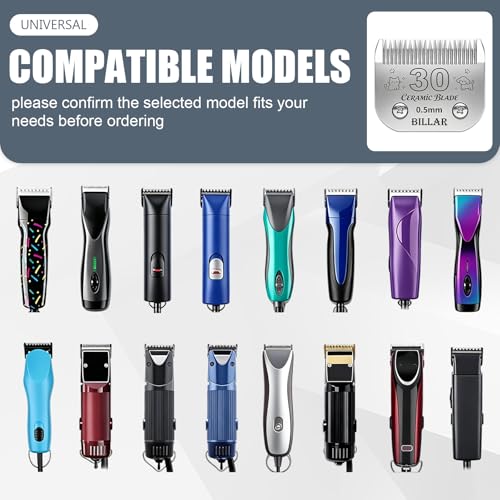 BILLAR® Detachable Pet Dog Clipper Blades, Compatible with Andis Size 30# Cut Length 1/50"(0.5mm),Most Oster A5,Wahl KM10 Series Clippers,Made of Ceramic Blade & Stainless Steel Blade（3PACK） - size: 30#-3PACK
