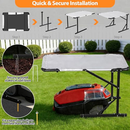 Universal Robot Mower Garage, Waterproof Outdoor Shelter with 2-Side Openable Design, All-Weather Protection for Husqvarna, Worx, Landroid, ECOVACS Goat, Luba and More