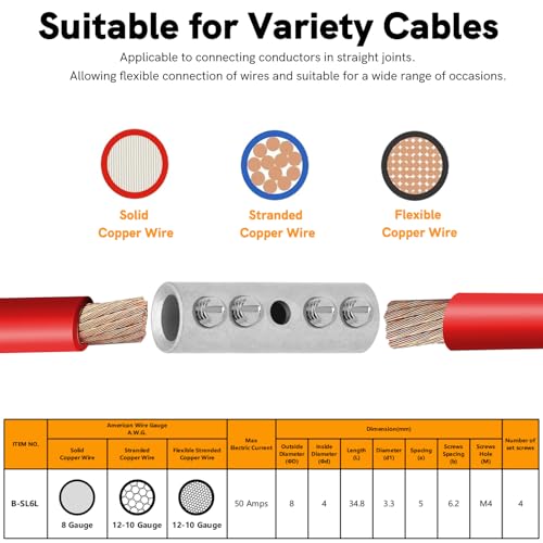 12-10 Gauge Wire Butt Connectors 10 PCS Tinned Brass Mechanical Butt Splice Connectors Kit 12-10 AWG Mechanical Repair Splice Kit Splice Screw Sleeves 10 PCS Mechanical Splices & 3:1 Heat Shrinks - size: 12-10 Gauge, style: Mechanical Splice - Tinned Bras