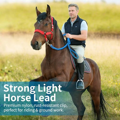 Horse Lead Rope, Double Braided Nylon, Soft Comfort Grip, with Quick Halter Attachment, 1/2" x 15ft,Blue - color: Blue