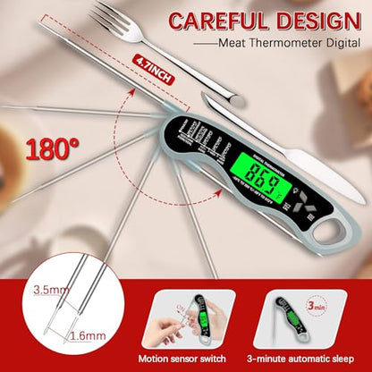 Cooking Thermometer，IP67 Waterproof Meat Thermometer Digital - color: Grey