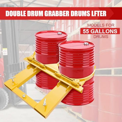 Forklift Double Drum Grabber, 2000 lbs Capacity Dual Drum Handler for 55 Gallon Steel & Plastic Barrels - color: Double Drum Grab