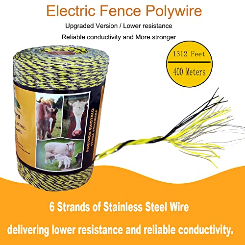 Farmerry 1312 Feet Portable Electric Fence Polywire with 6 Conductors, Yellow and Black, 400 Meters - size: 1312 Feet