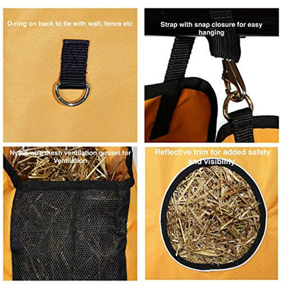 Majestic Ally 1200 D Hay Feeder Tote Bag for Horses, Sheep with Reflective Trim- Reduces Waste - Comes with 36” Hay Net. (Royal Blue) - color: Royal Blue