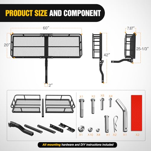 Nilight 60" x 20" x 7.87" Hitch Cargo Carrier | Fits 2-Inch Receiver 500lbs Heavy Duty Capacity Luggage Basket Includes 5/8" Pin Clip, Fold-Up Design for SUV and Pickup Camping Traveling - style: 20"x 60"x 7.87" Hitch Basket
