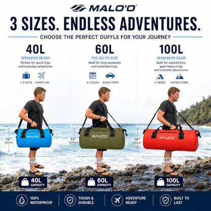 Malo’o Waterproof Dry Duffel, Heavy-Duty Roll Top Waterproof Gear Bag with Shoulder Strap & Molle Loops, Marine Duffel for Kayaking, Boating, Camping, Beach & Travel, Grey, 60L - color: Grey, size: 60L