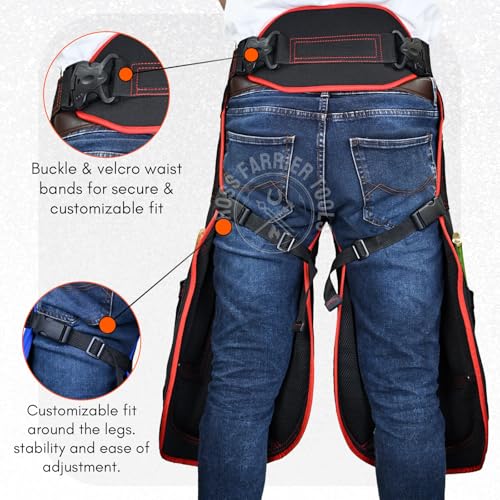 – Premium Cowhide Leather Farrier Apron | Adjustable Waist | Breathable Air Mesh Lining, Foam Knee Pads, Magnets & Knife Pockets | Professional Hoof Trimming Chaps (70cm - 27inch) - color: Red- Black, size: 70cm - 27inch