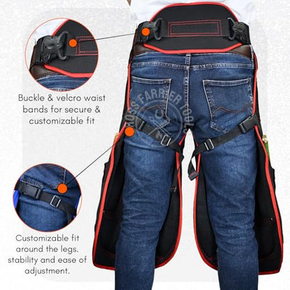 – Premium Cowhide Leather Farrier Apron | Adjustable Waist | Breathable Air Mesh Lining, Foam Knee Pads, Magnets & Knife Pockets | Professional Hoof Trimming Chaps (70cm - 27inch) - color: Red- Black, size: 70cm - 27inch